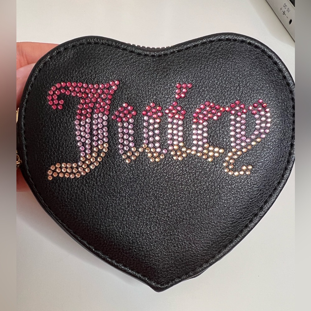 Juicy Couture Black Heart Zip Around Coin Pouch